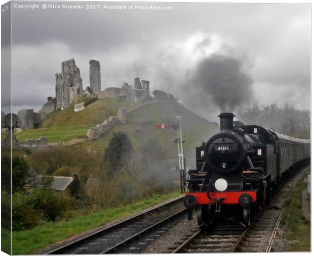 Arriving at Corfe Castle Canvas Print by Mike Streeter