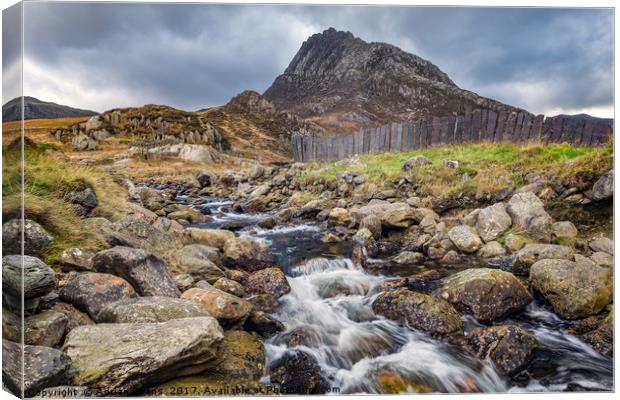 Tryfan Mountain Rapids Snowdonia  Canvas Print by Adrian Evans