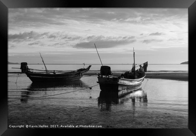 Boats on Sanamwan beach, Thailand Framed Print by Kevin Hellon