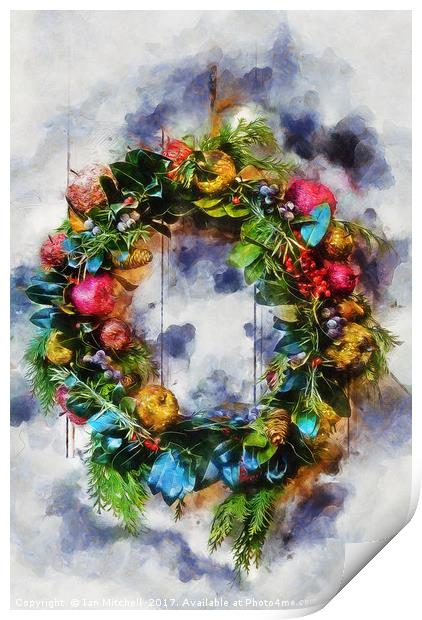 Christmas Wreath Print by Ian Mitchell