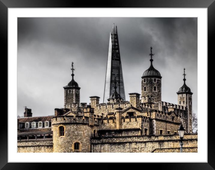 The Shard over the Tower of London. Framed Mounted Print by David Hall
