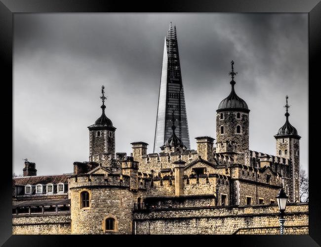 The Shard over the Tower of London. Framed Print by David Hall