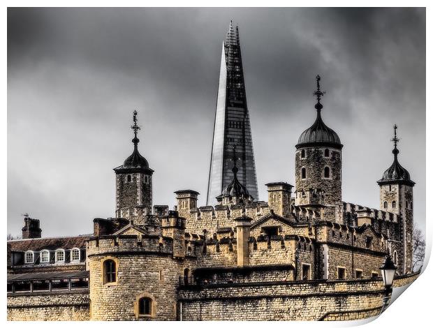 The Shard over the Tower of London. Print by David Hall