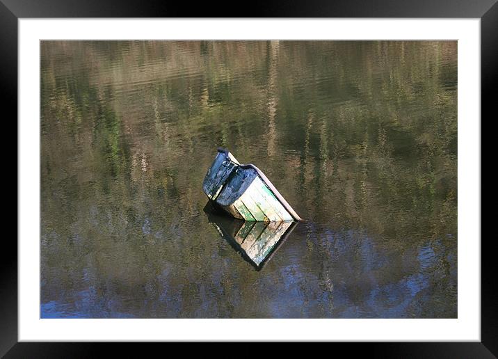 sinking boat in Velindre Reservoir, Wales Framed Mounted Print by Ian Small