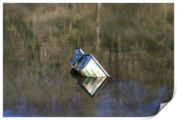 sinking boat in Velindre Reservoir, Wales Print by Ian Small