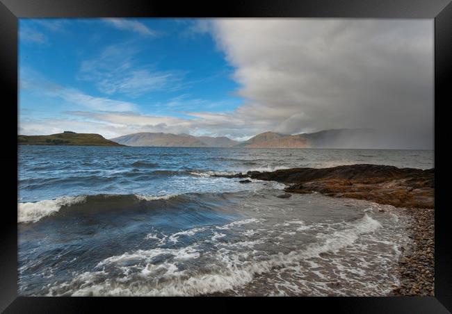 Rain cloud over Loch Ailort Framed Print by Eddie John