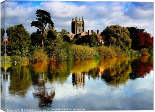 Riverside Glimpse of Hereford Cathedral Canvas Print by Graham Parry