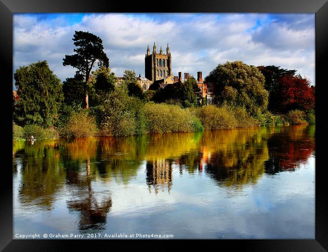 Riverside Glimpse of Hereford Cathedral Framed Print by Graham Parry