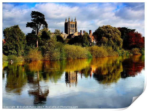 Riverside Glimpse of Hereford Cathedral Print by Graham Parry