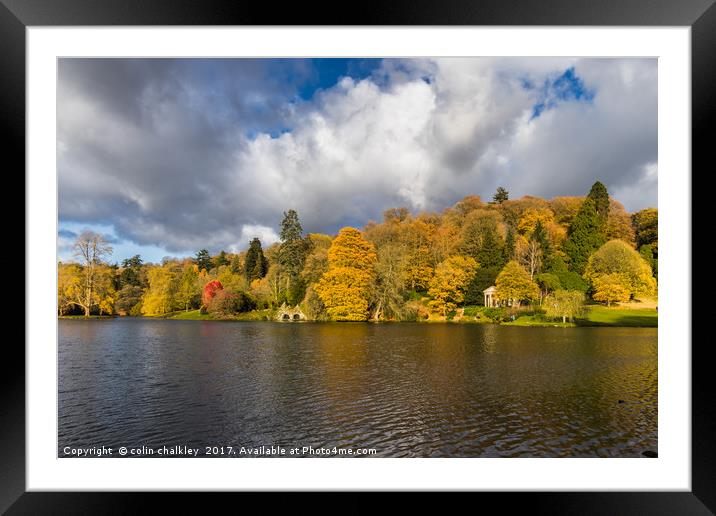 Majestic Autumnal Reflections at Stourhead Gardens Framed Mounted Print by colin chalkley