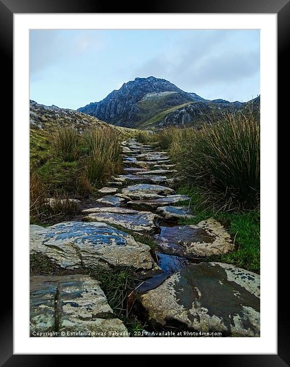 Stones pathway to The Tryfan Framed Mounted Print by Estefanía Rivas Salvador