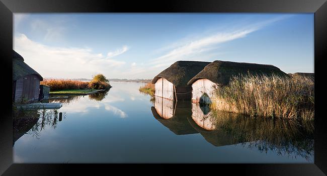 Hickling Broad Boat Houses Framed Print by Stephen Mole