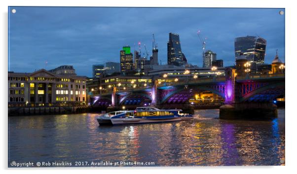 Thames London Twylight  Acrylic by Rob Hawkins