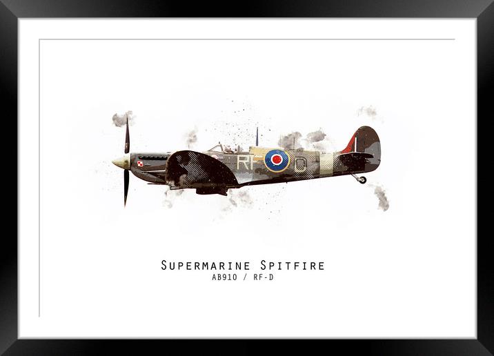 Spitfire Sketch - AB910_RFD Framed Mounted Print by J Biggadike