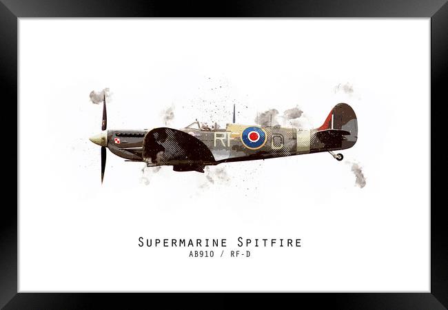 Spitfire Sketch - AB910_RFD Framed Print by J Biggadike