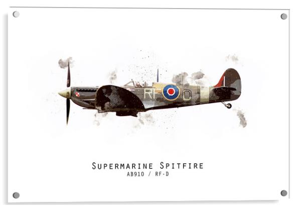Spitfire Sketch - AB910_RFD Acrylic by J Biggadike