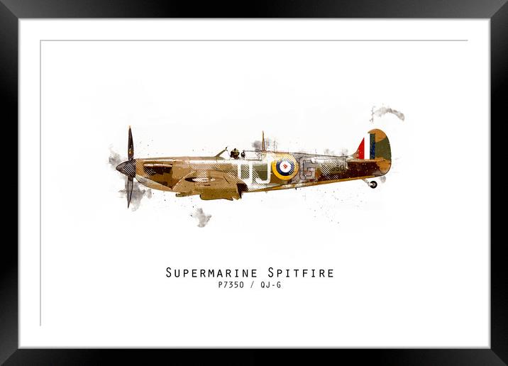 Spitfire Sketch - P7350_QJG Framed Mounted Print by J Biggadike