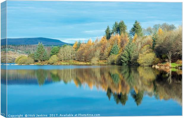 Reflections in Llwyn Onn Reservoir Brecon Beacons  Canvas Print by Nick Jenkins
