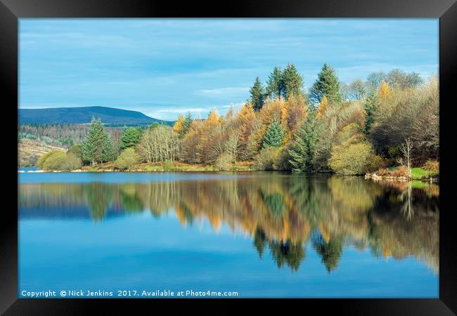 Reflections in Llwyn Onn Reservoir Brecon Beacons  Framed Print by Nick Jenkins