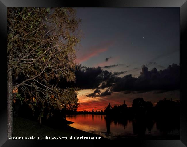Sunset Over the Caloosahatchee Framed Print by Judy Hall-Folde
