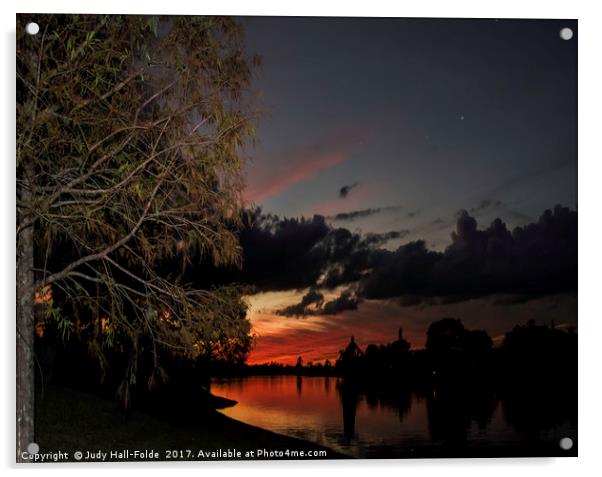 Sunset Over the Caloosahatchee Acrylic by Judy Hall-Folde