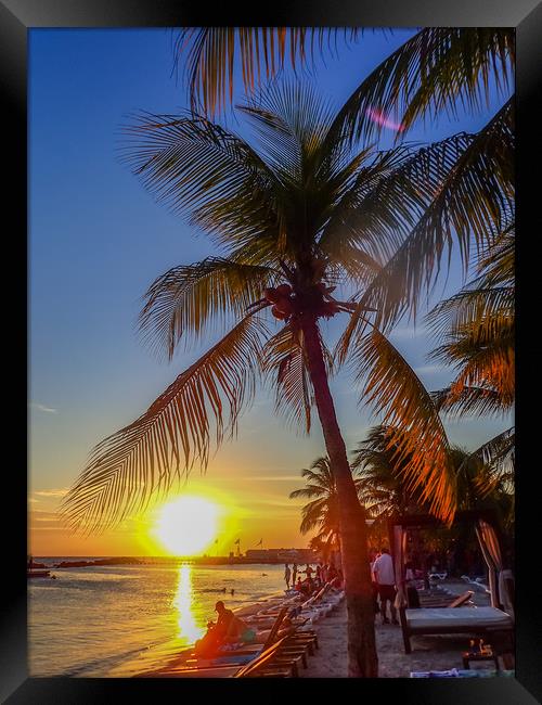   Sunset at the beach    Caribbean Views  Framed Print by Gail Johnson