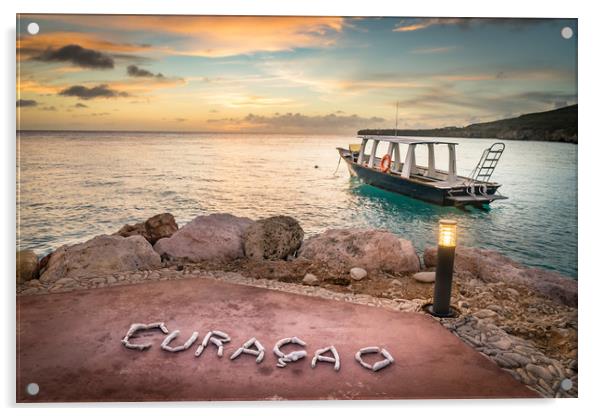 Sunset by the beach  Curacao views Acrylic by Gail Johnson