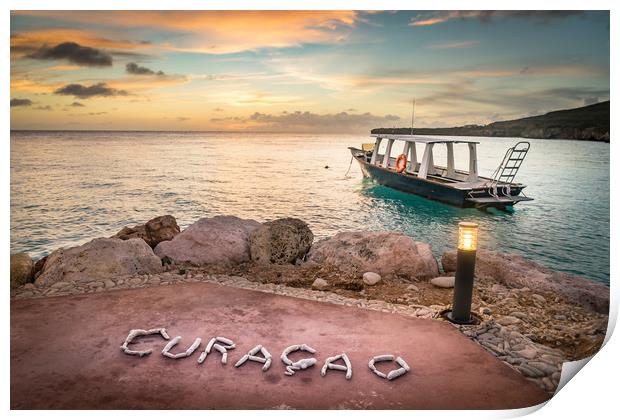 Sunset by the beach  Curacao views Print by Gail Johnson