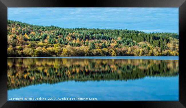 Tree Reflection Llwyn Onn Reservoir Brecon Beacons Framed Print by Nick Jenkins