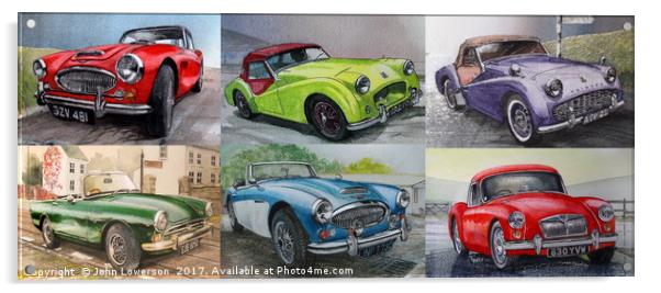 SIX BRITISH SPORTS CARS  Acrylic by John Lowerson
