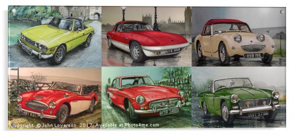 SIX MORE BRITISH SPORTS CARS  Acrylic by John Lowerson
