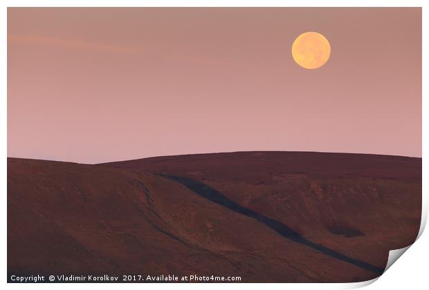 A moonset in Peaks Print by Vladimir Korolkov