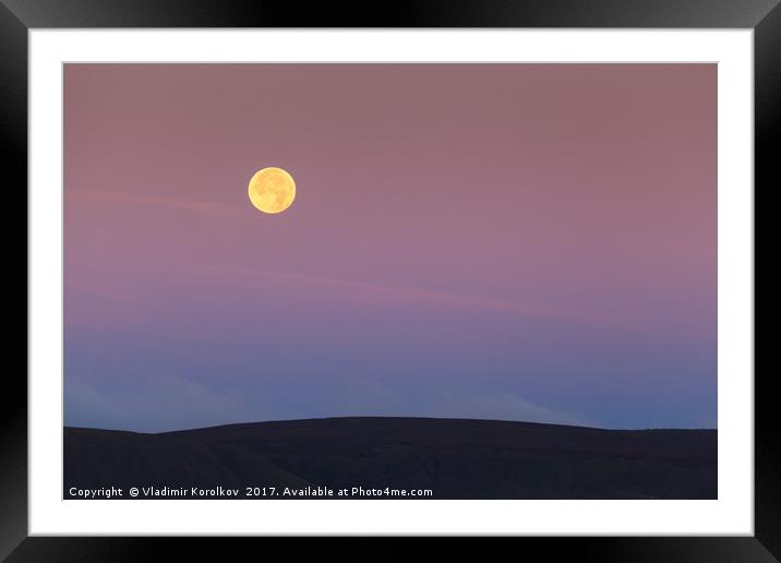 A moonset in Peaks Framed Mounted Print by Vladimir Korolkov