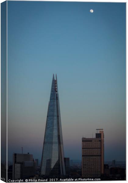 Sunset and Moon over The Shard in London Canvas Print by Philip Pound