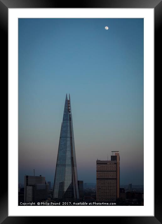 Sunset and Moon over The Shard in London Framed Mounted Print by Philip Pound