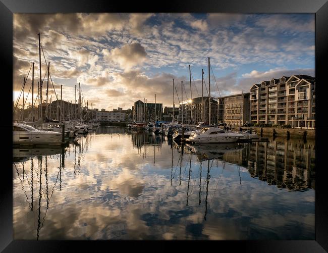 Sutton Harbour Sunset, Plymouth Framed Print by Jon Rendle