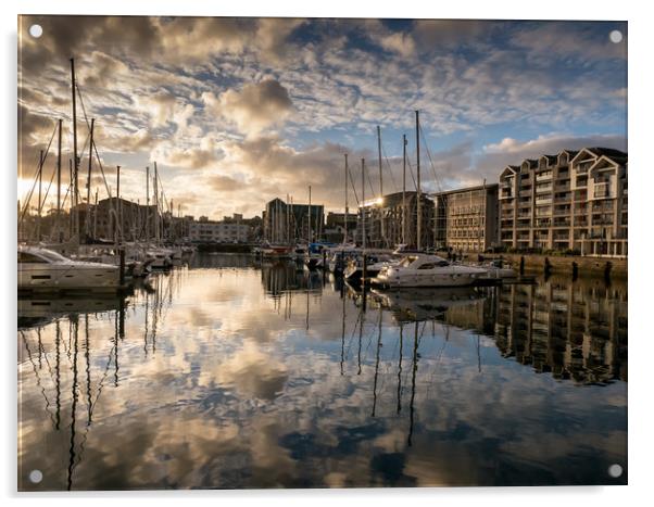 Sutton Harbour Sunset, Plymouth Acrylic by Jon Rendle
