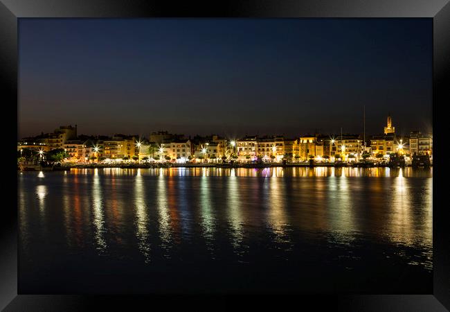 Cambrils Marina & Harbour at Night Framed Print by Darren Willmin