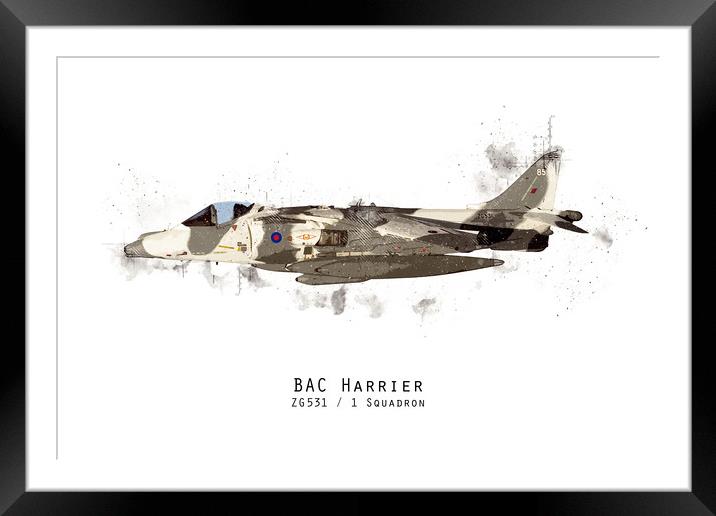 Harrier Sketch - ZG531 Framed Mounted Print by J Biggadike