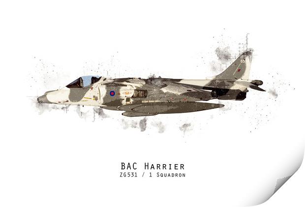 Harrier Sketch - ZG531 Print by J Biggadike