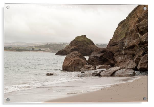 Polkerris Rocks Acrylic by Bob Walker