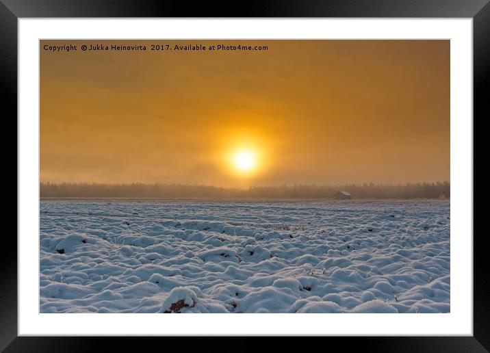 Snowy Fields In The Winter Sunrise Framed Mounted Print by Jukka Heinovirta