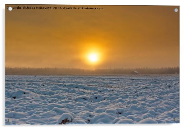 Snowy Fields In The Winter Sunrise Acrylic by Jukka Heinovirta