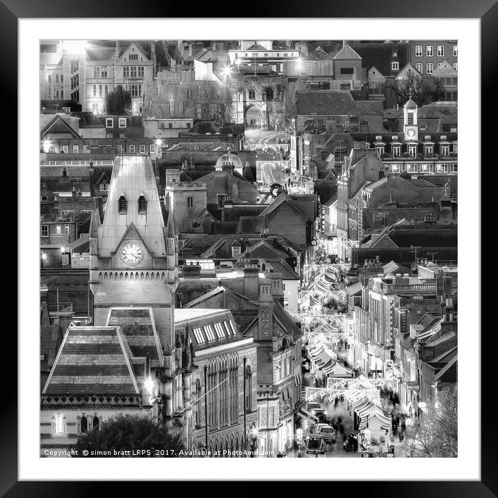 Winchester city in Hampshire night view at Christm Framed Mounted Print by Simon Bratt LRPS