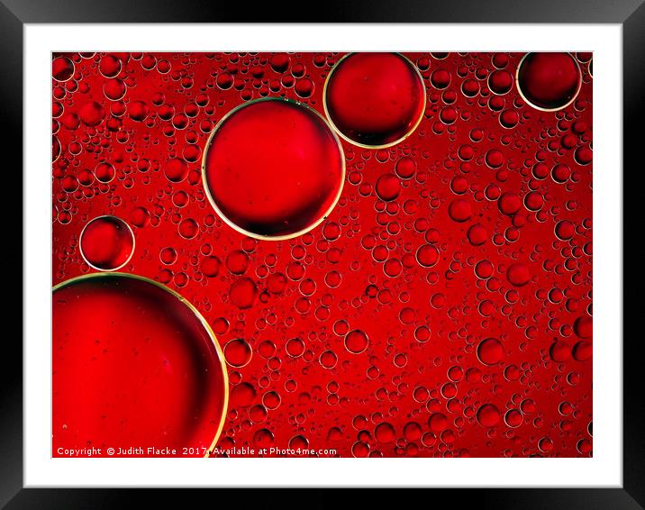 Red bubbles. Oil and liquid abstract.  Framed Mounted Print by Judith Flacke