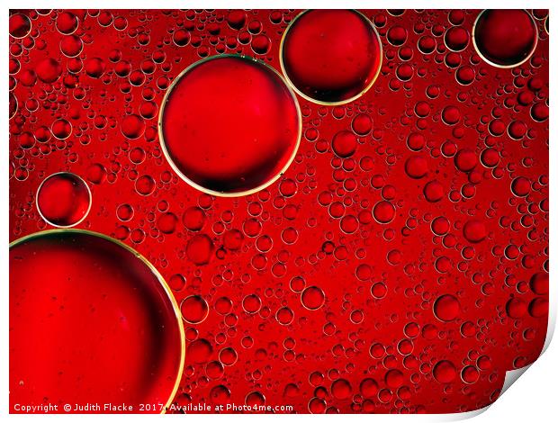Red bubbles. Oil and liquid abstract.  Print by Judith Flacke