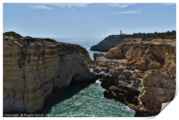 Carvoeiro lighthouse and cliffs Print by Angelo DeVal