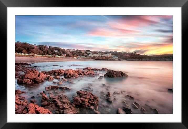 Langland Bay sunrise Framed Mounted Print by Leighton Collins