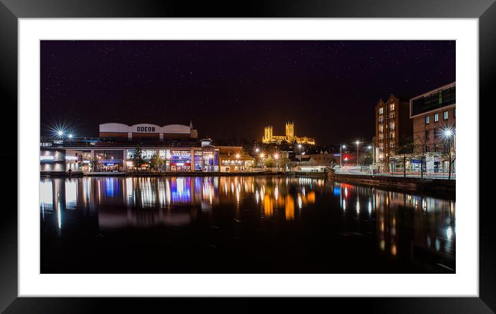 Lincoln and the Brayford Pool at night Framed Mounted Print by Andrew Scott