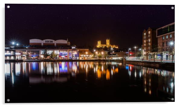 Lincoln and the Brayford Pool at night Acrylic by Andrew Scott
